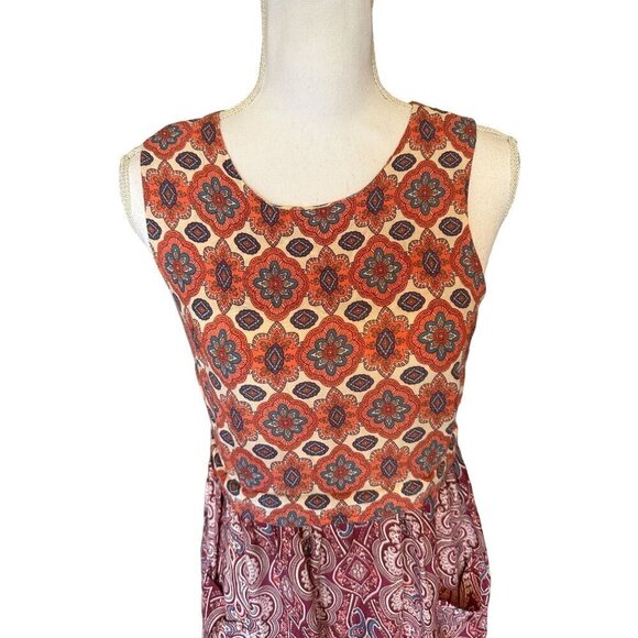 Japna Boho Floral Print Sleeveless Dress Size M Zipper Back Handmade Viscose - Picture 6 of 14